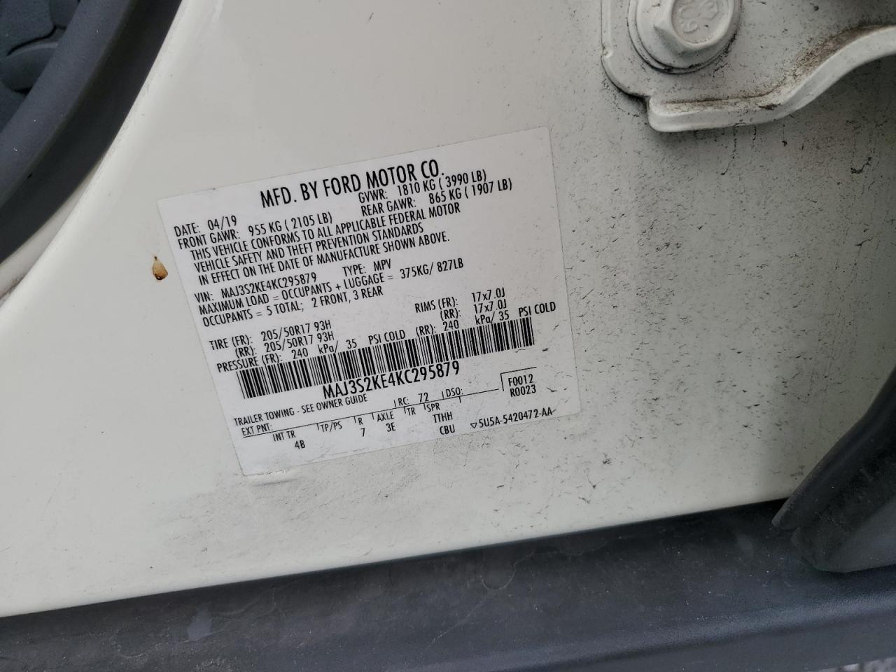 2019 Ford Ecosport Titanium VIN: MAJ3S2KE4KC295879 Lot: 65390085