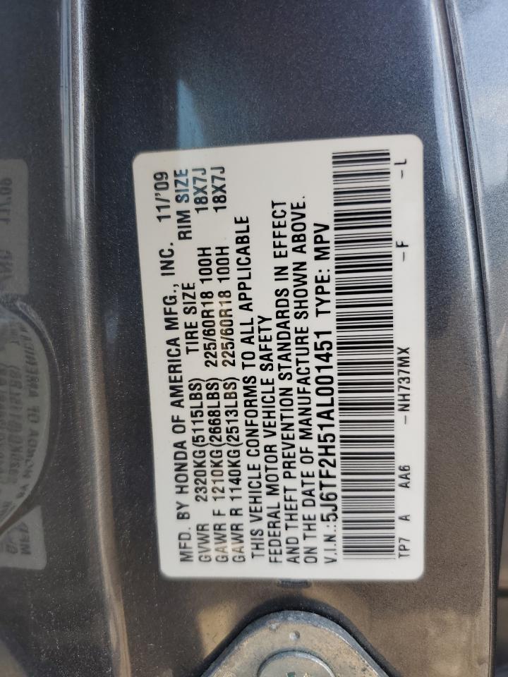 2010 Honda Accord Crosstour Exl VIN: 5J6TF2H51AL001451 Lot: 63274285