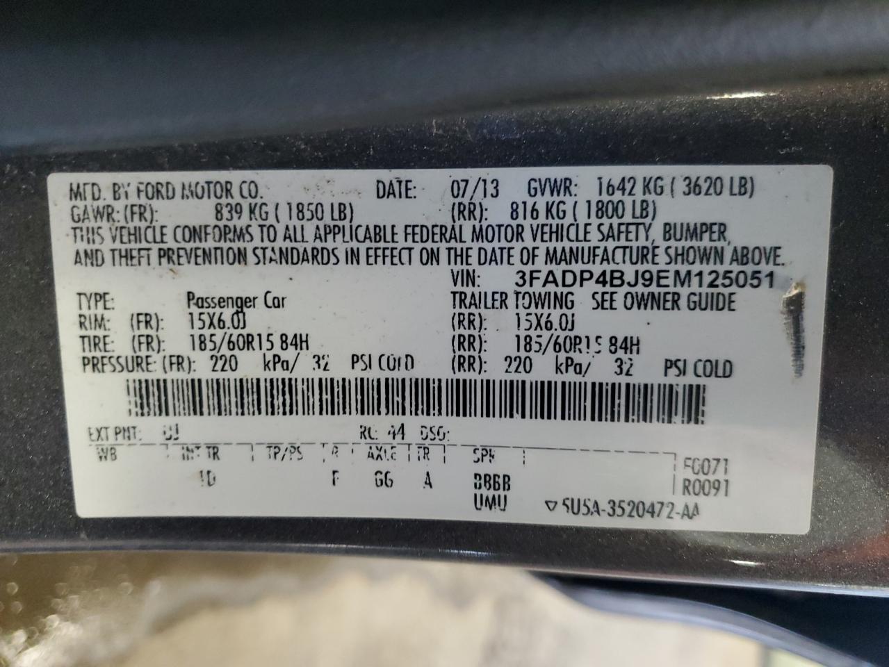 2014 Ford Fiesta Se VIN: 3FADP4BJ9EM125051 Lot: 64110115