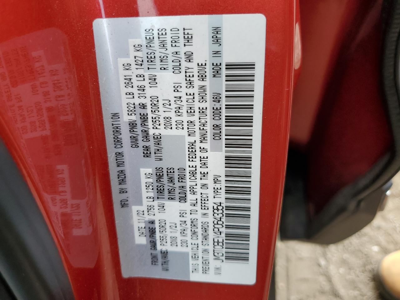 2023 Mazda Cx-9 Signature VIN: JM3TCBEY4P0643354 Lot: 63649445