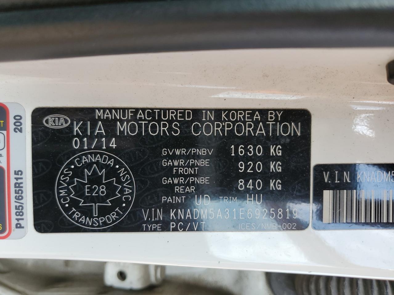 2014 Kia Rio Lx VIN: KNADM5A31E6925819 Lot: 63966135
