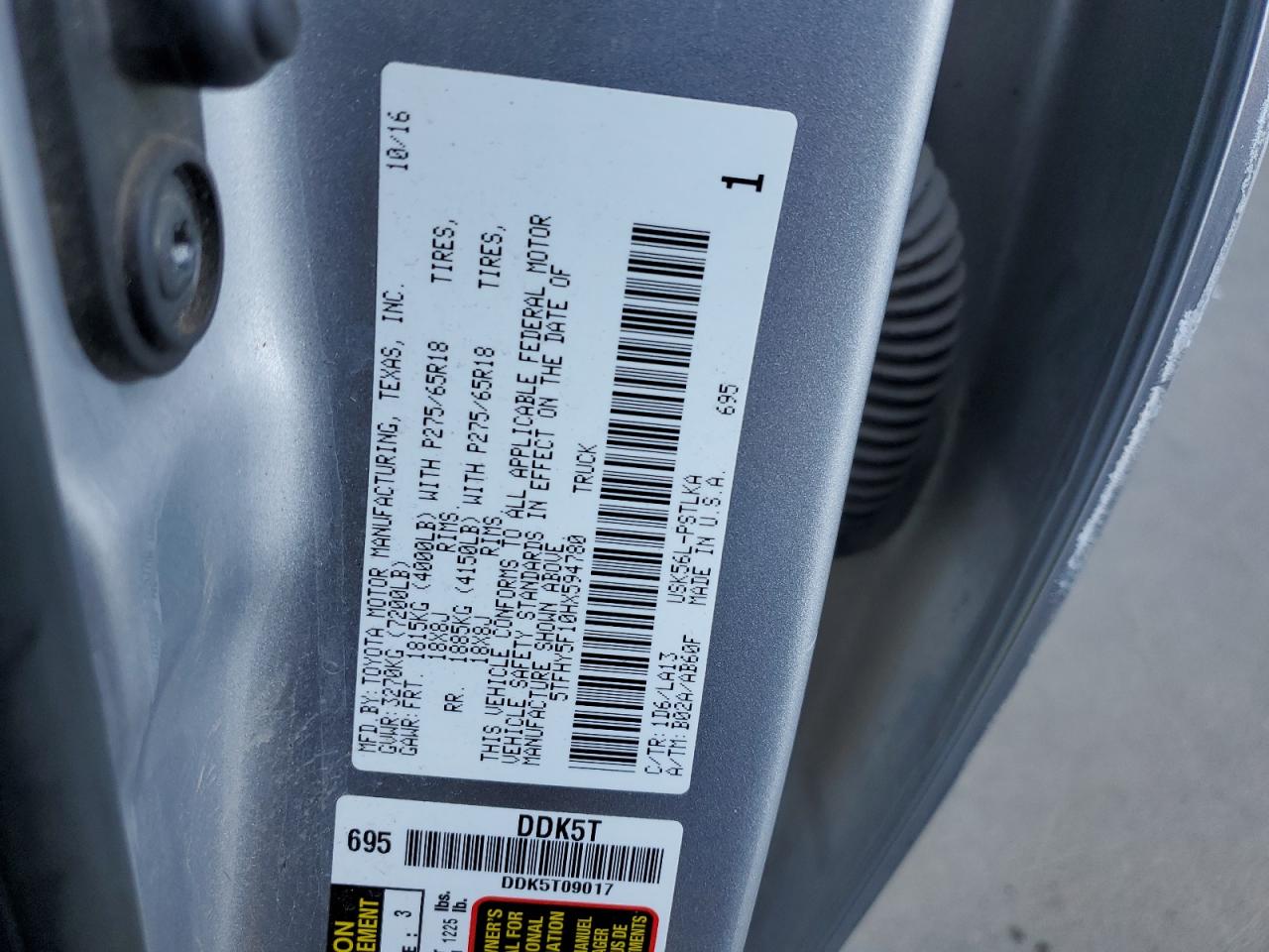 2017 Toyota Tundra Crewmax Limited VIN: 5TFHY5F10HX594780 Lot: 65222465