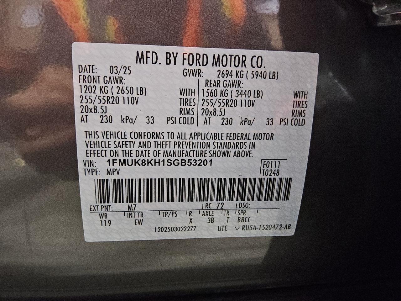 2025 Ford Explorer St-Line VIN: 1FMUK8KH1SGB53201 Lot: 62838125