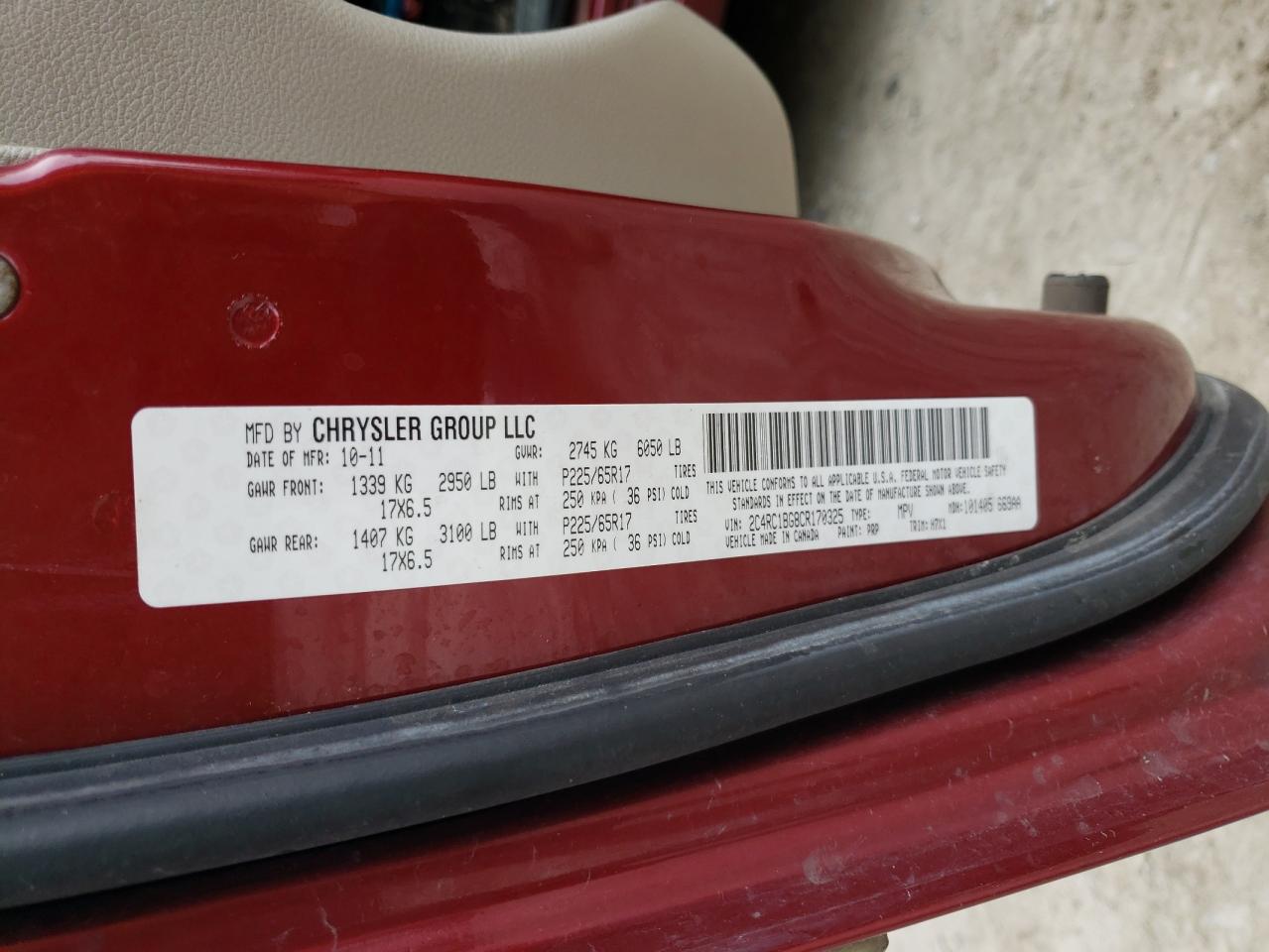 2012 Chrysler Town & Country Touring VIN: 2C4RC1BG8CR170325 Lot: 65273655
