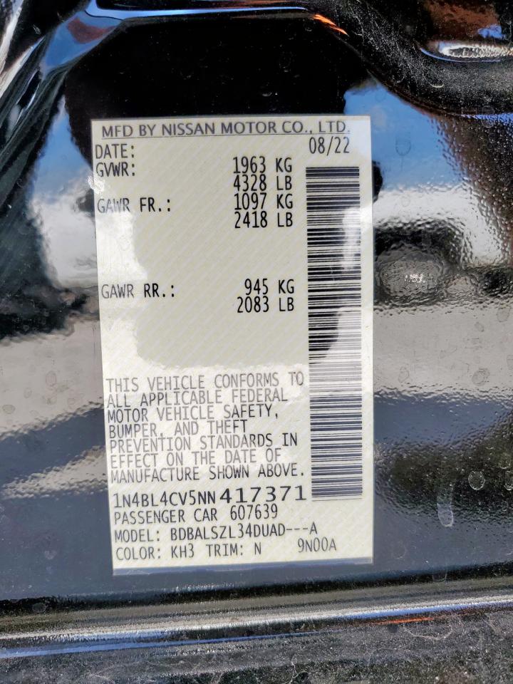 2022 Nissan Altima Sr VIN: 1N4BL4CV5NN417371 Lot: 64509755