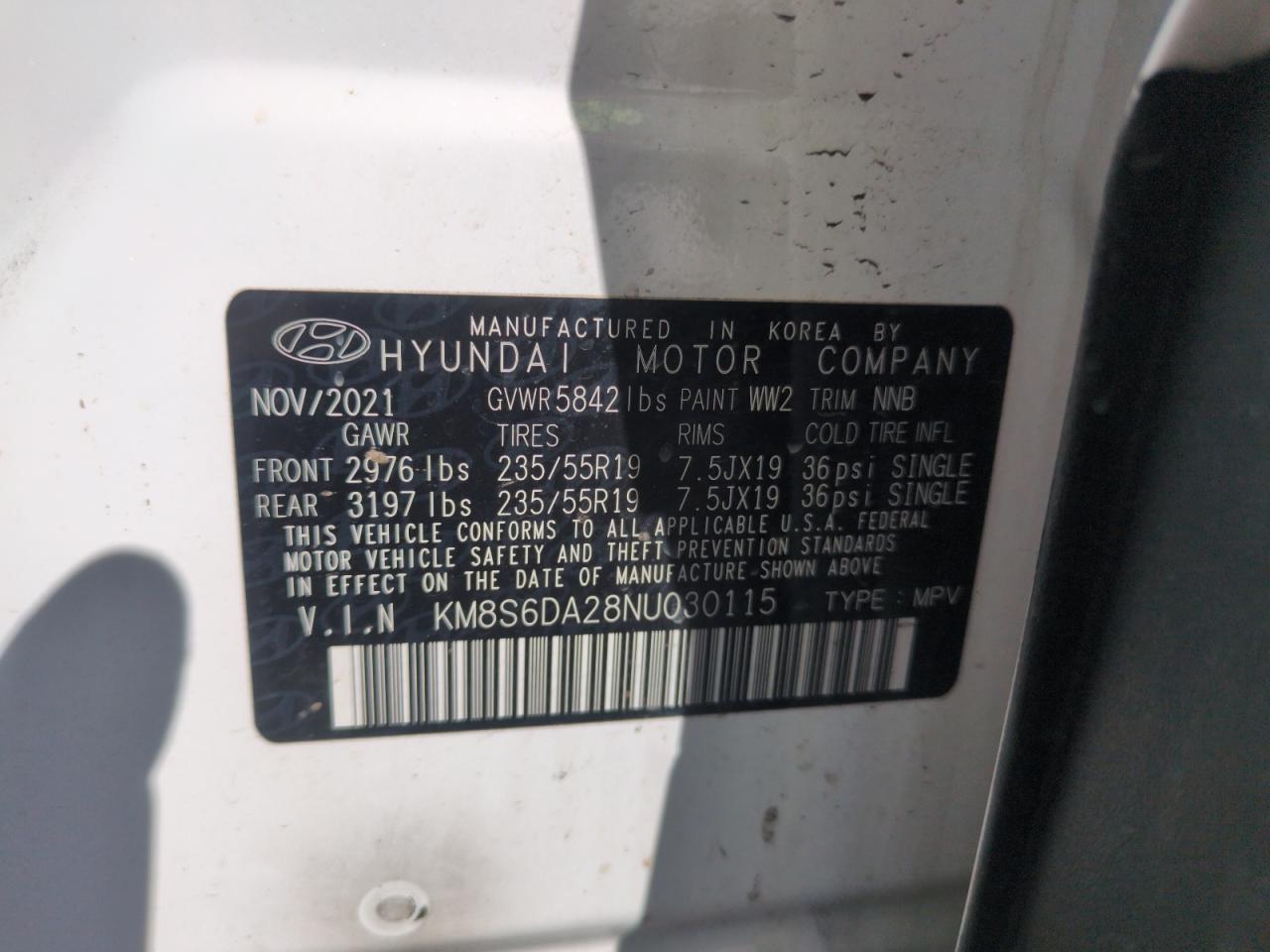 2022 Hyundai Santa Fe Sel VIN: KM8S6DA28NU030115 Lot: 63077365