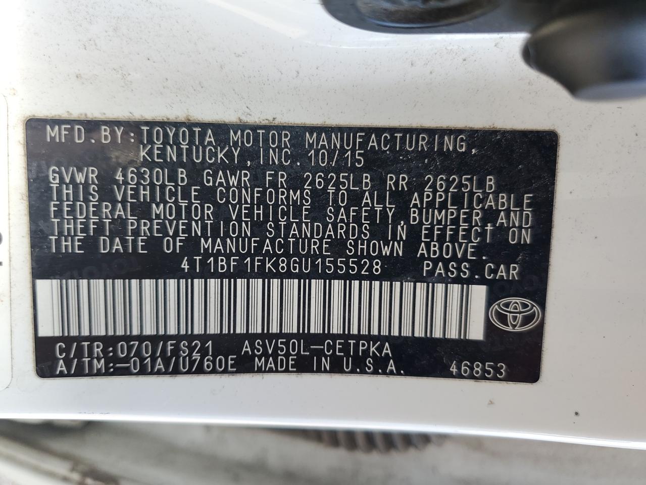 4t1bf1fk8gu155528 4T1BF1FK8GU155528 2016 Toyota Camry Le