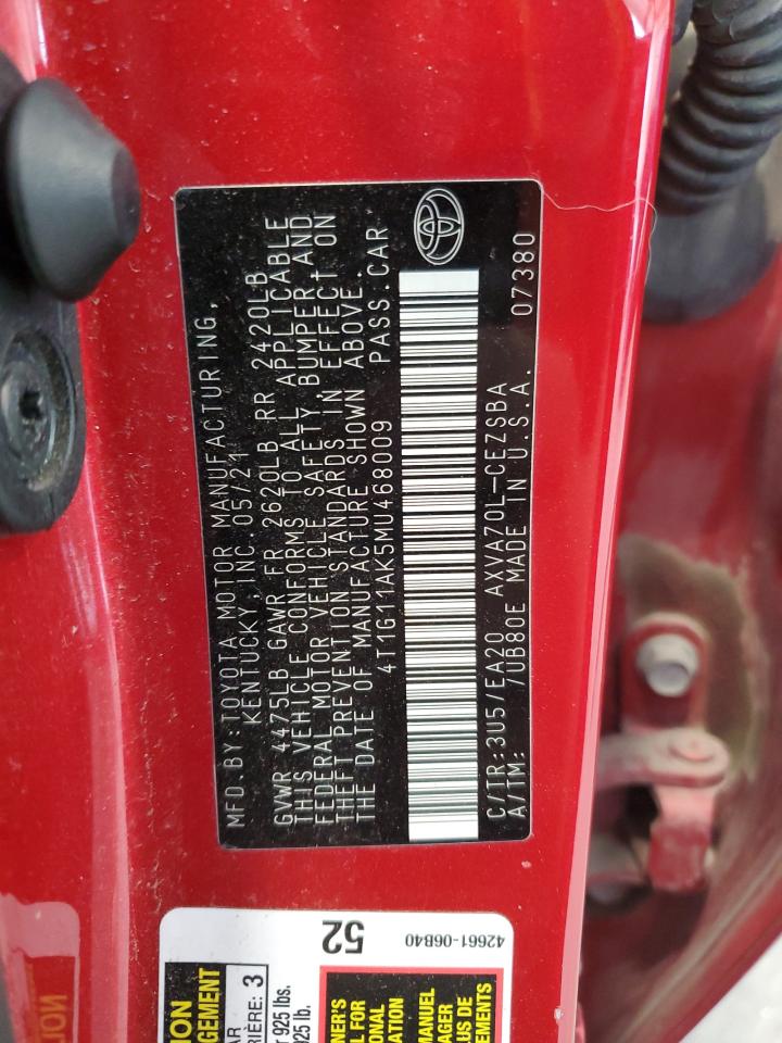 2021 Toyota Camry Se VIN: 4T1G11AK5MU468009 Lot: 64752285
