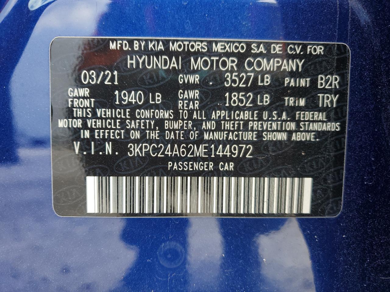 2021 Hyundai Accent Se VIN: 3KPC24A62ME144972 Lot: 63377835