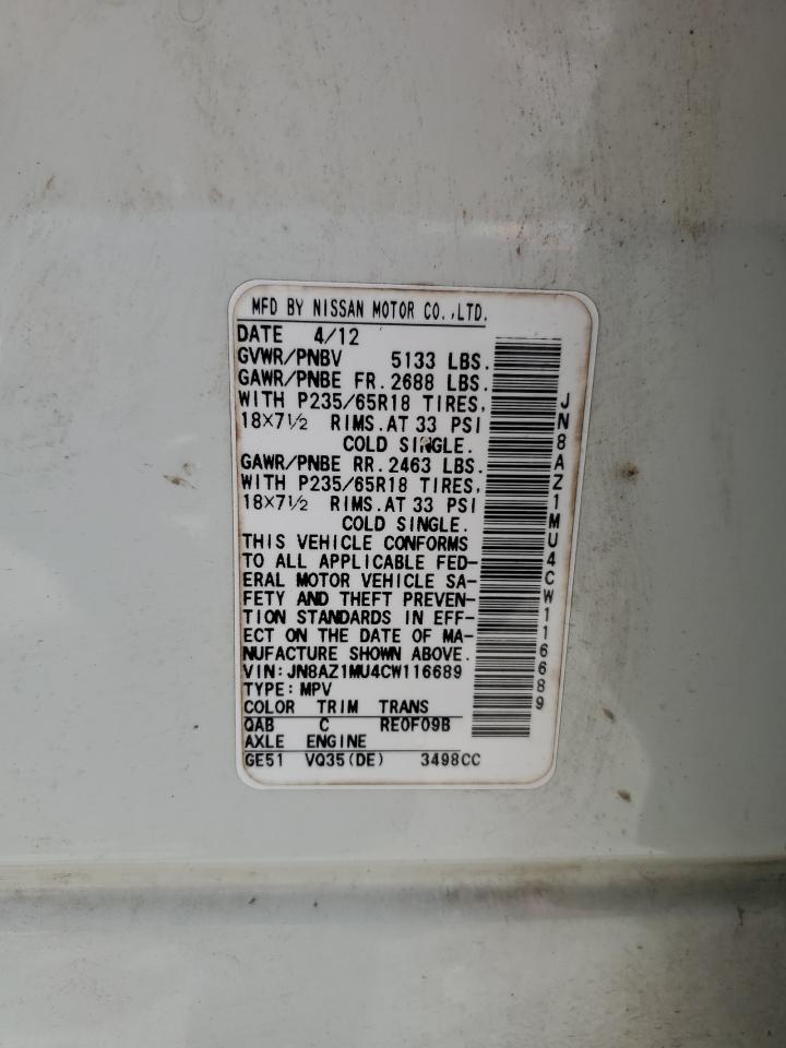 JN8AZ1MU4CW116689 2012 Nissan Murano S