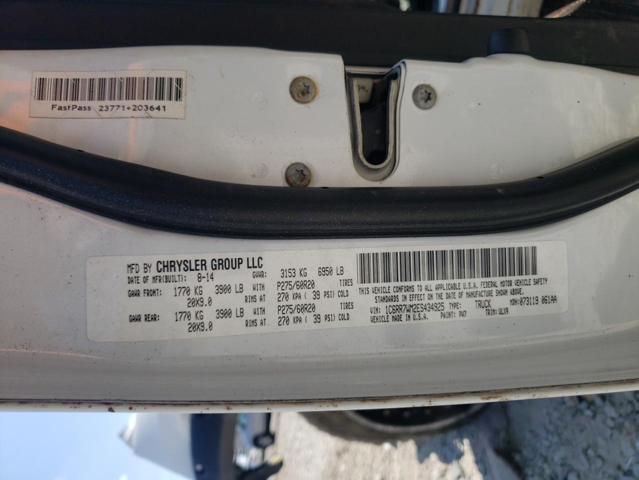 2014 Ram 1500 Longhorn VIN: 1C6RR7WM2ES434925 Lot: 66081295