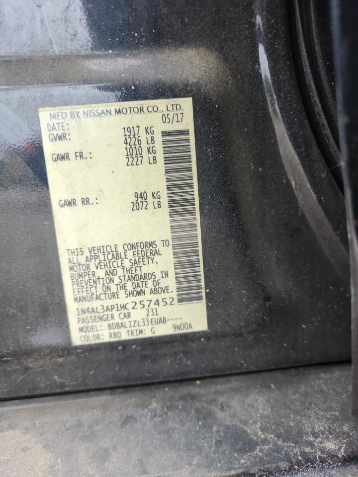 2017 Nissan Altima 2.5 VIN: 1N4AL3AP1HC257452 Lot: 63140425