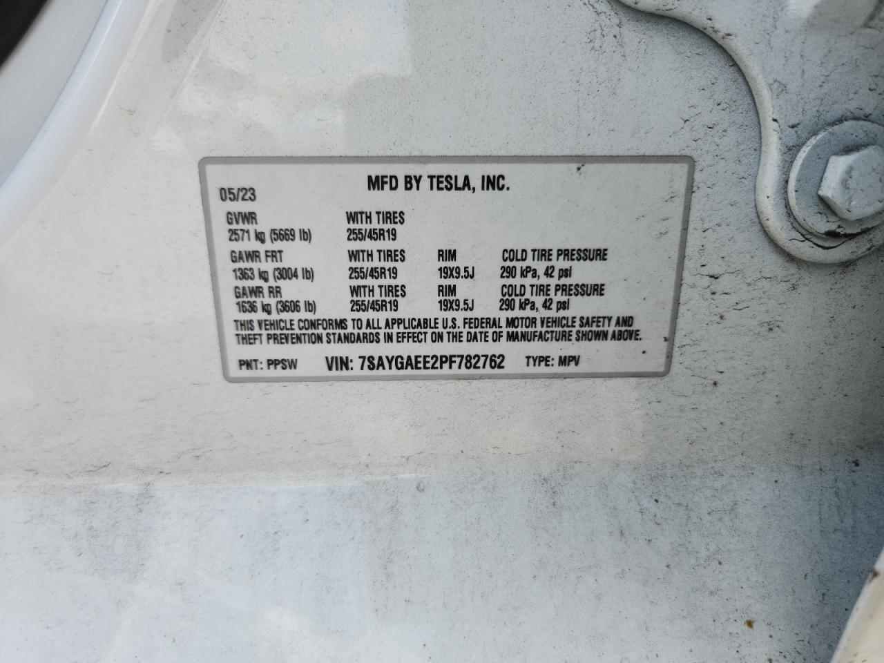 2023 Tesla Model Y VIN: 7SAYGAEE2PF782762 Lot: 64819315