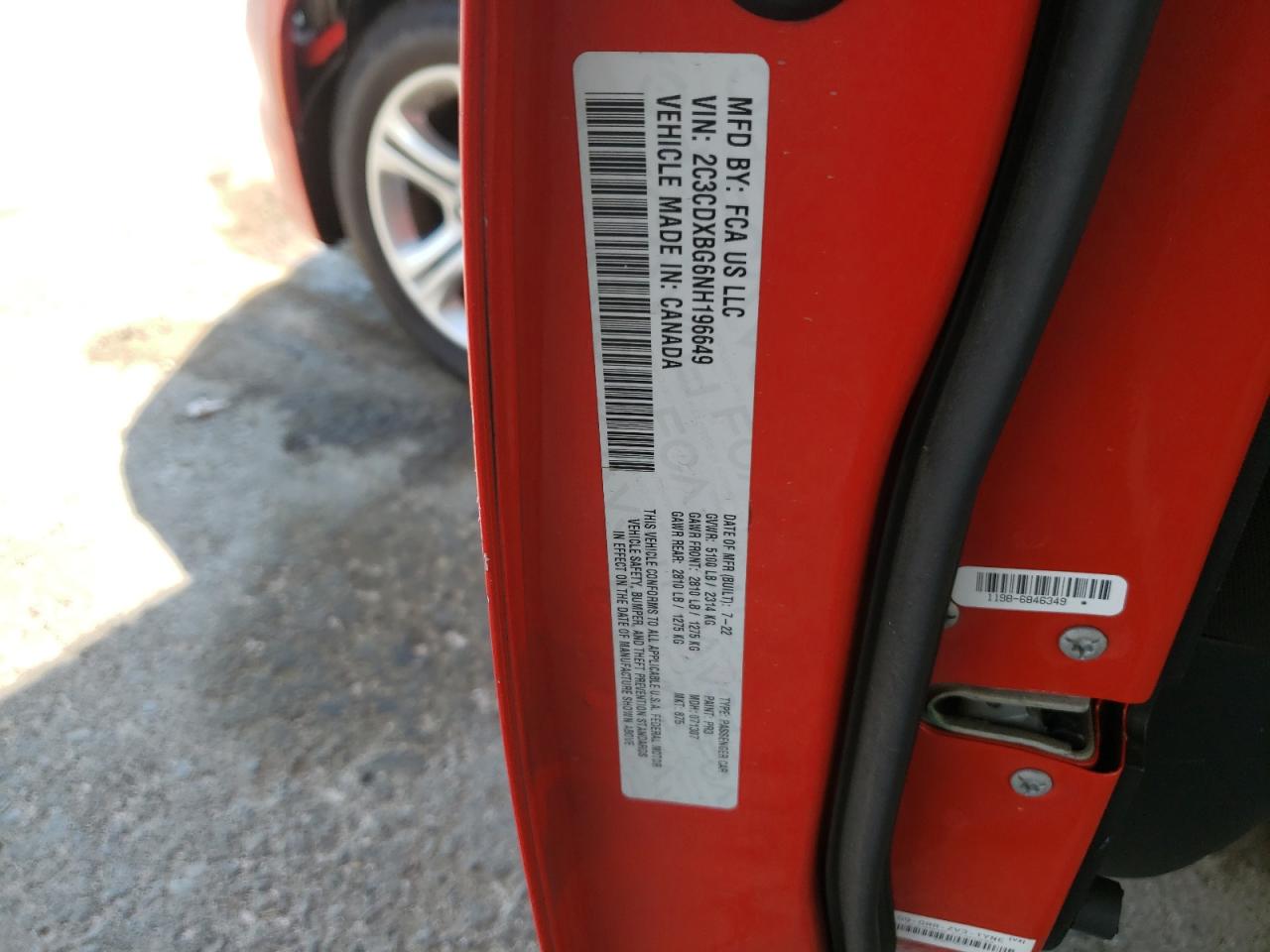 2022 Dodge Charger Sxt VIN: 2C3CDXBG6NH196649 Lot: 64503525