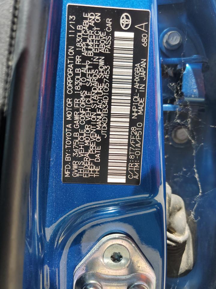 2013 Toyota Prius C VIN: JTDKDTB34D1057453 Lot: 64101675