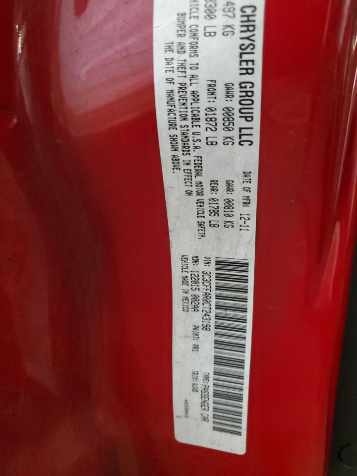 2012 Fiat 500 Pop VIN: 3C3CFFAR0CT243198 Lot: 63317325