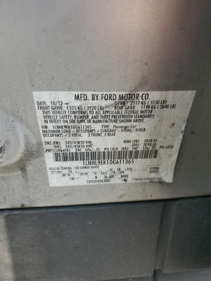 2013 Lincoln Mks VIN: 1LNHL9EK1DG611365 Lot: 63632615