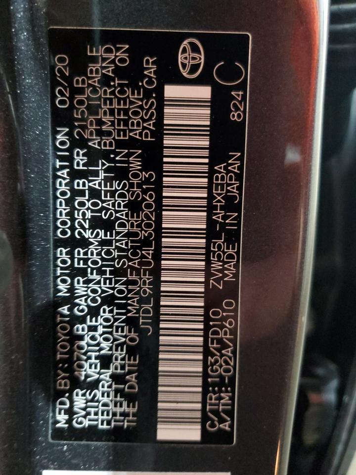2020 Toyota Prius Le VIN: JTDL9RFU4L3020613 Lot: 64134765