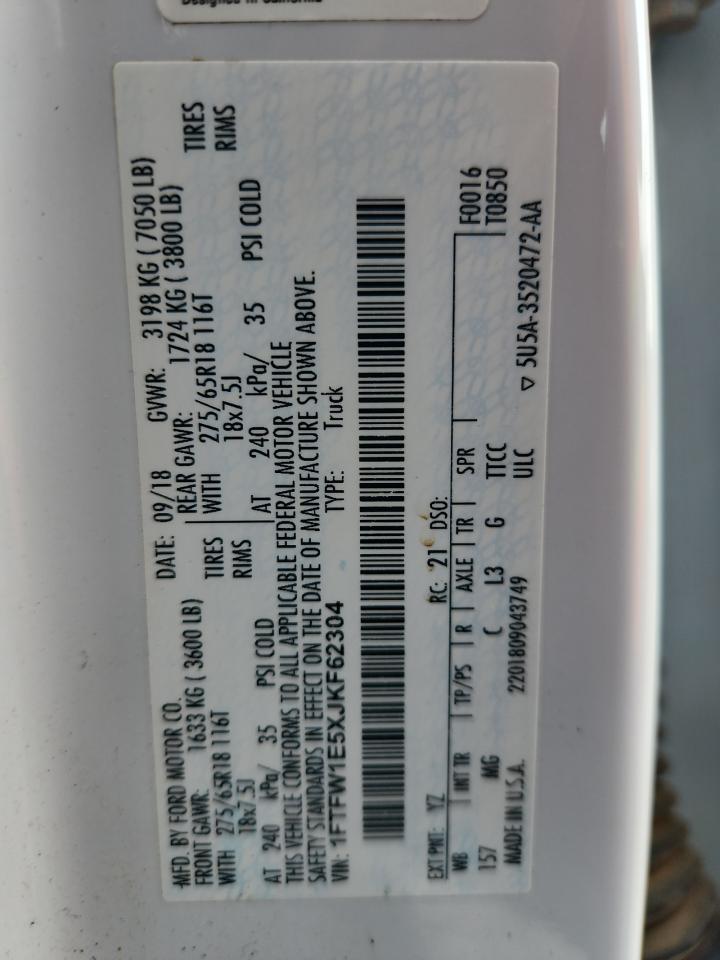 2018 Ford F150 Supercrew VIN: 1FTFW1E5XJKF62304 Lot: 65346425