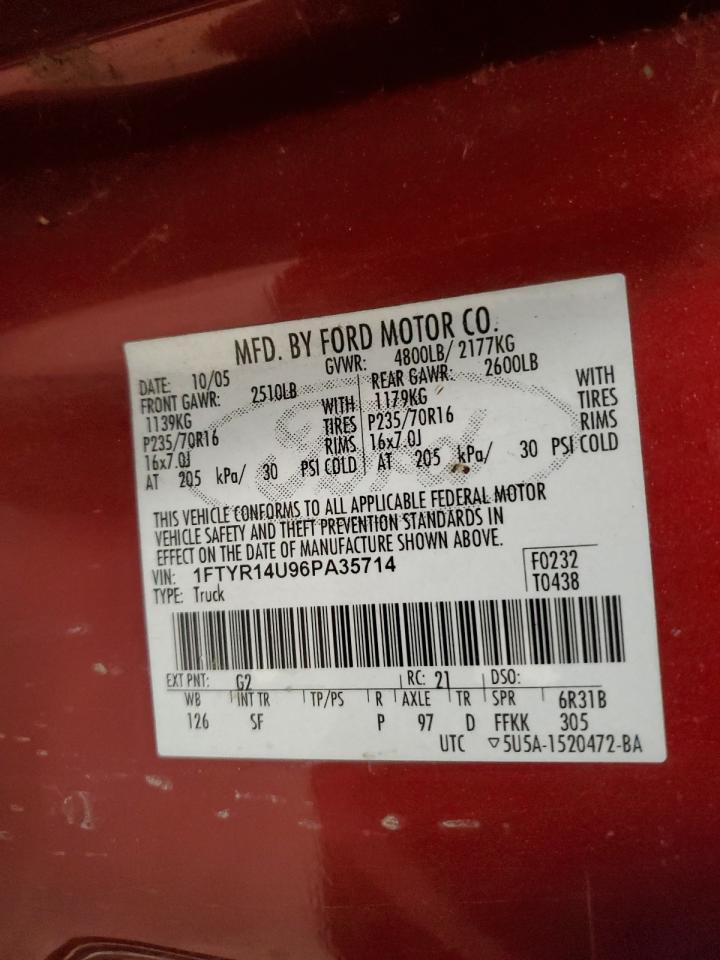 2006 Ford Ranger Super Cab VIN: 1FTYR14U96PA35714 Lot: 65323025