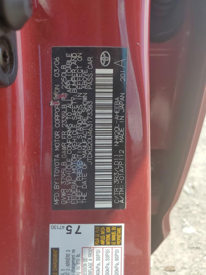 2006 Toyota Prius VIN: JTDKB20U463173383 Lot: 64091735