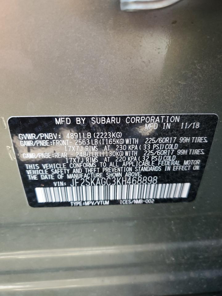 2019 Subaru Forester Premium VIN: JF2SKAGC3KH468898 Lot: 63608485