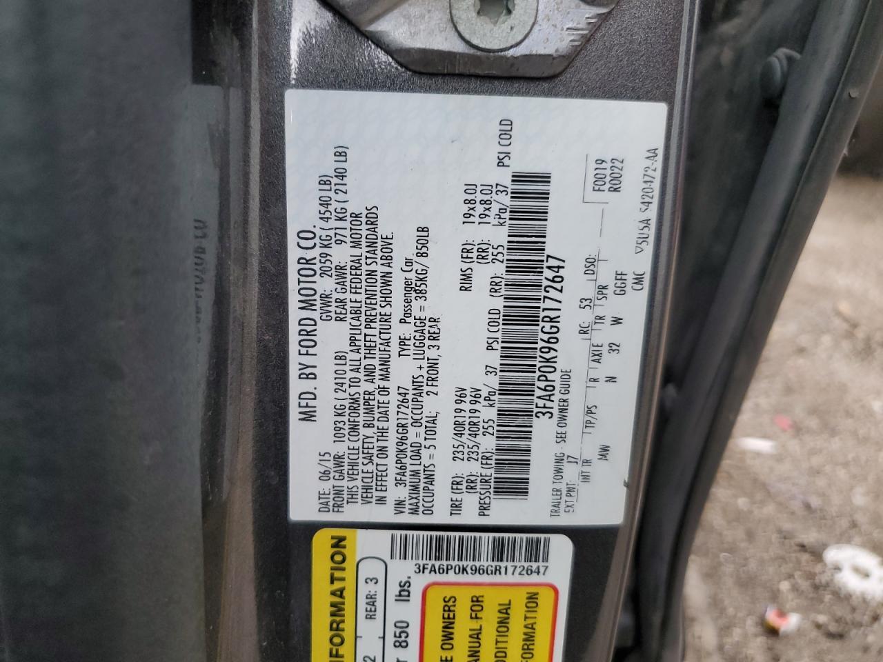 2016 Ford Fusion Titanium VIN: 3FA6P0K96GR172647 Lot: 65331085