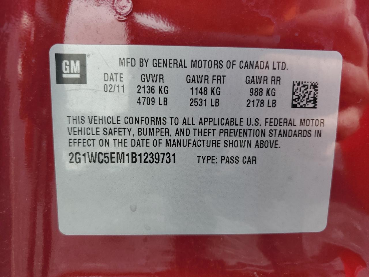 2011 Chevrolet Impala Ltz VIN: 2G1WC5EM1B1239731 Lot: 63636415