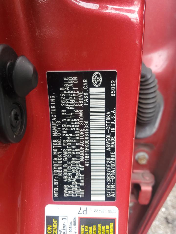 4t1bf1fk0du645330 4T1BF1FK0DU645330 2013 Toyota Camry L