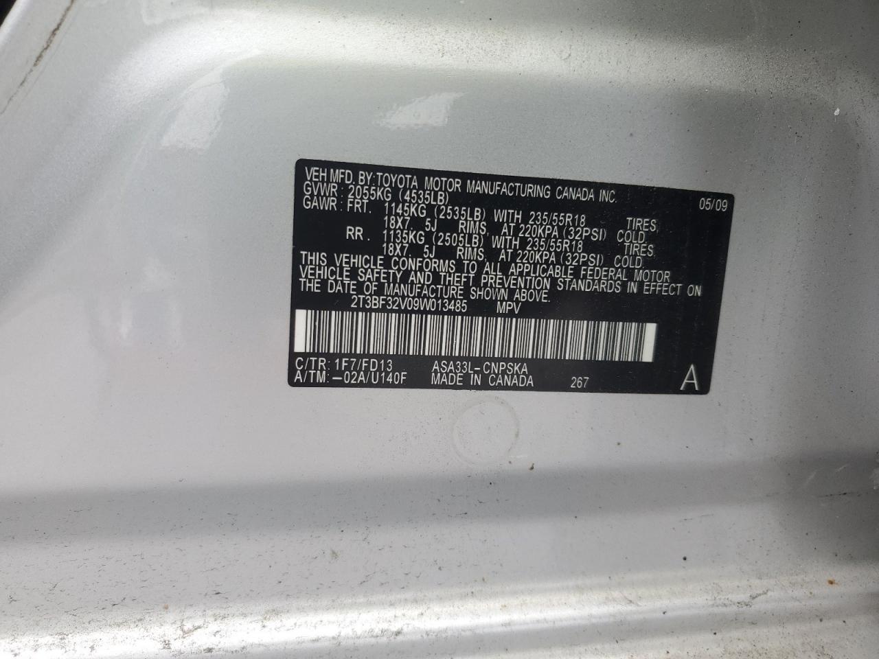 2009 Toyota Rav4 Sport VIN: 2T3BF32V09W013485 Lot: 63056405