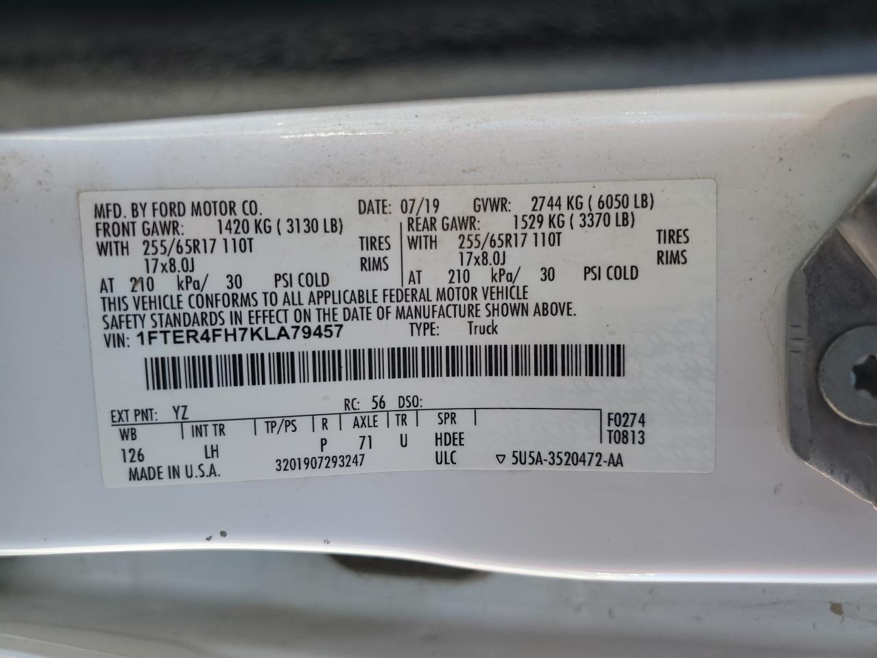 2019 Ford Ranger Xl VIN: 1FTER4FH7KLA79457 Lot: 63400845