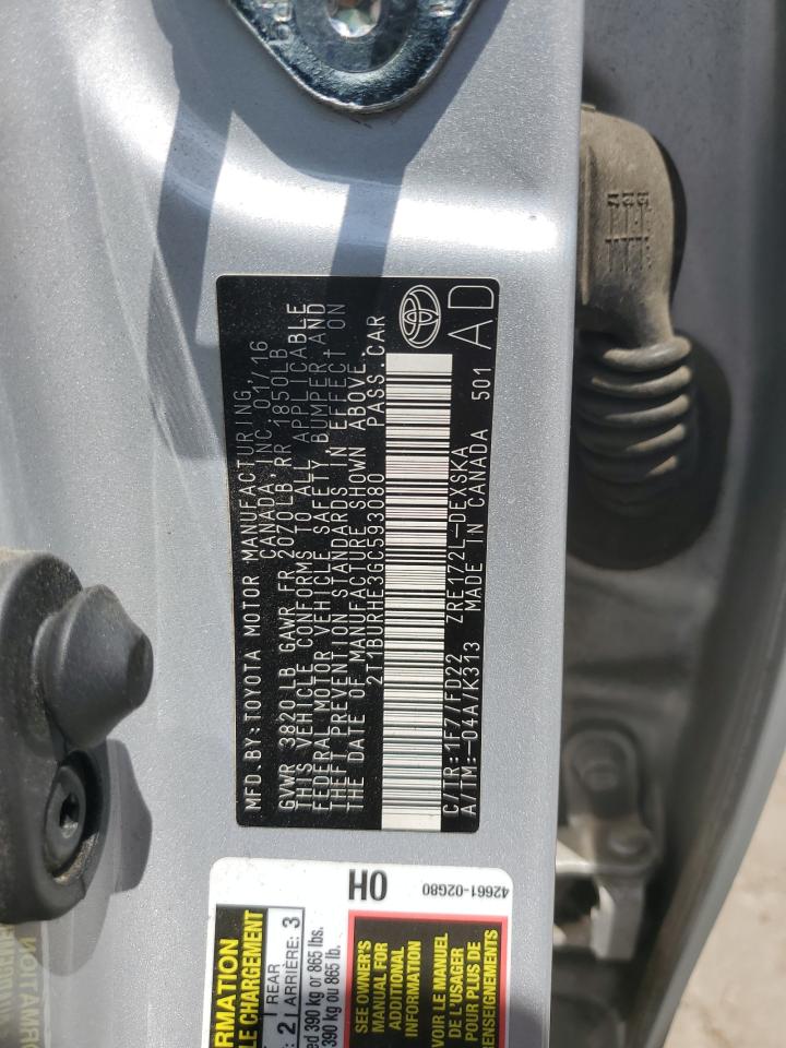 2016 Toyota Corolla L VIN: 2T1BURHE3GC593080 Lot: 64808505