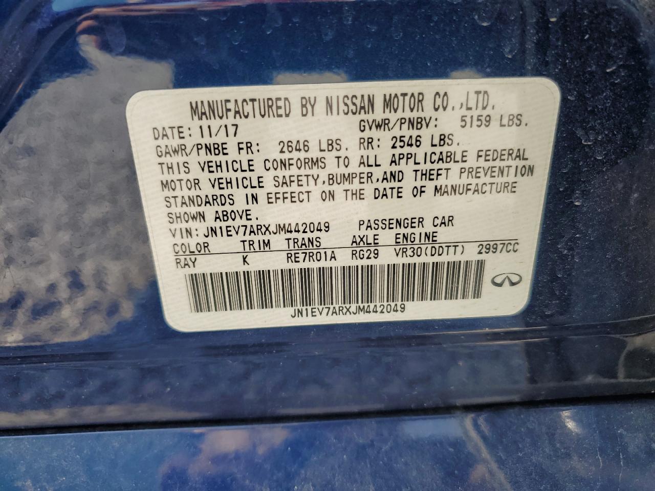 2018 Infiniti Q50 Luxe VIN: JN1EV7ARXJM442049 Lot: 64273335