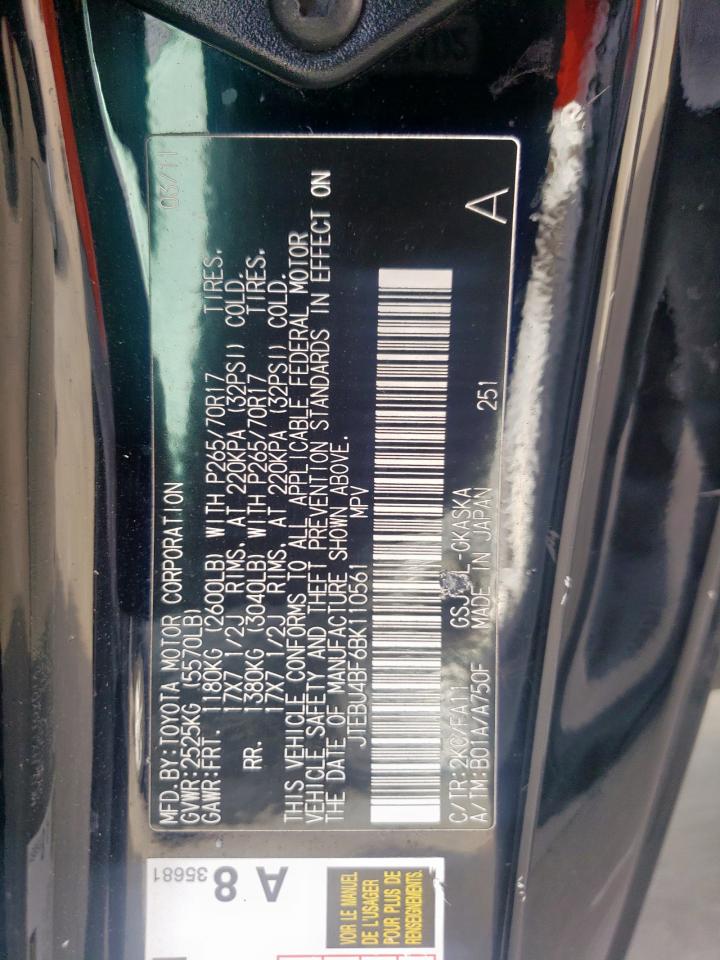 2011 Toyota Fj Cruiser VIN: JTEBU4BF6BK110561 Lot: 64907635