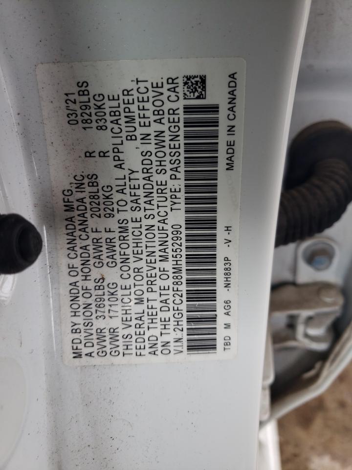 2021 Honda Civic Sport VIN: 2HGFC2F88MH552990 Lot: 63155055