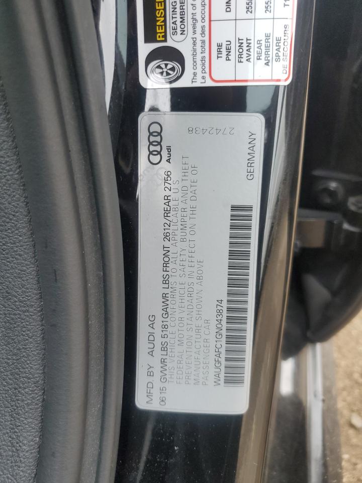 2016 Audi A6 Premium Plus VIN: WAUGFAFC1GN043874 Lot: 65648645