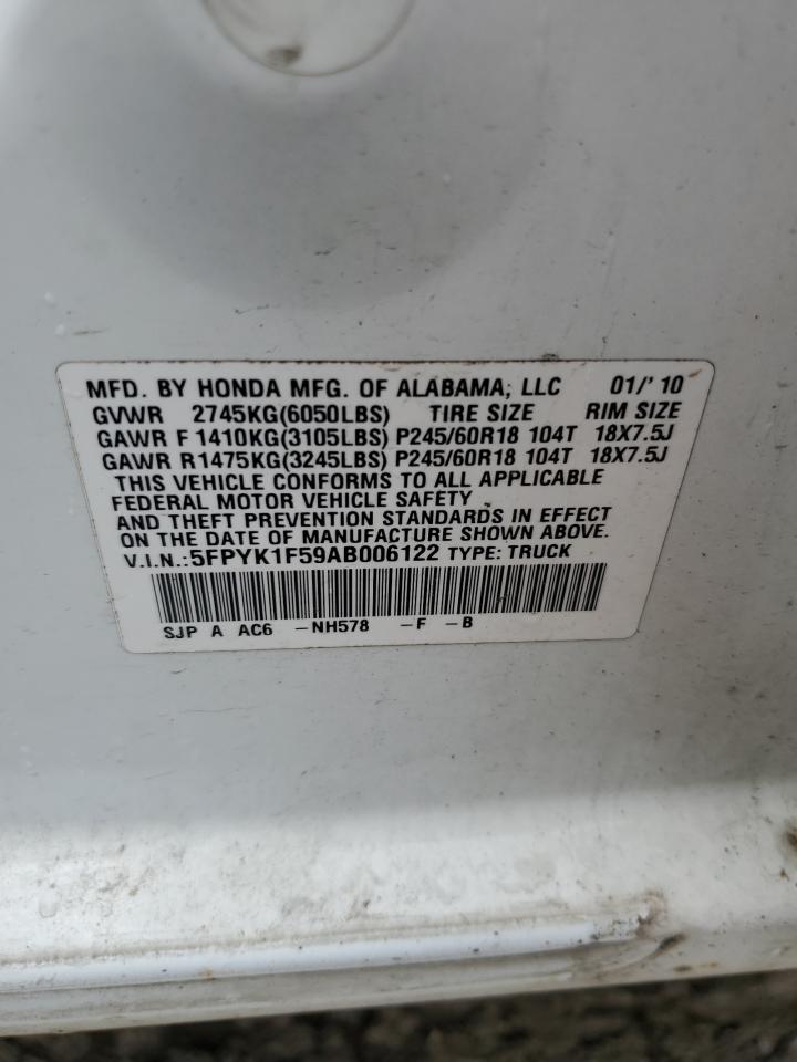2010 Honda Ridgeline Rtl VIN: 5FPYK1F59AB006122 Lot: 63238865