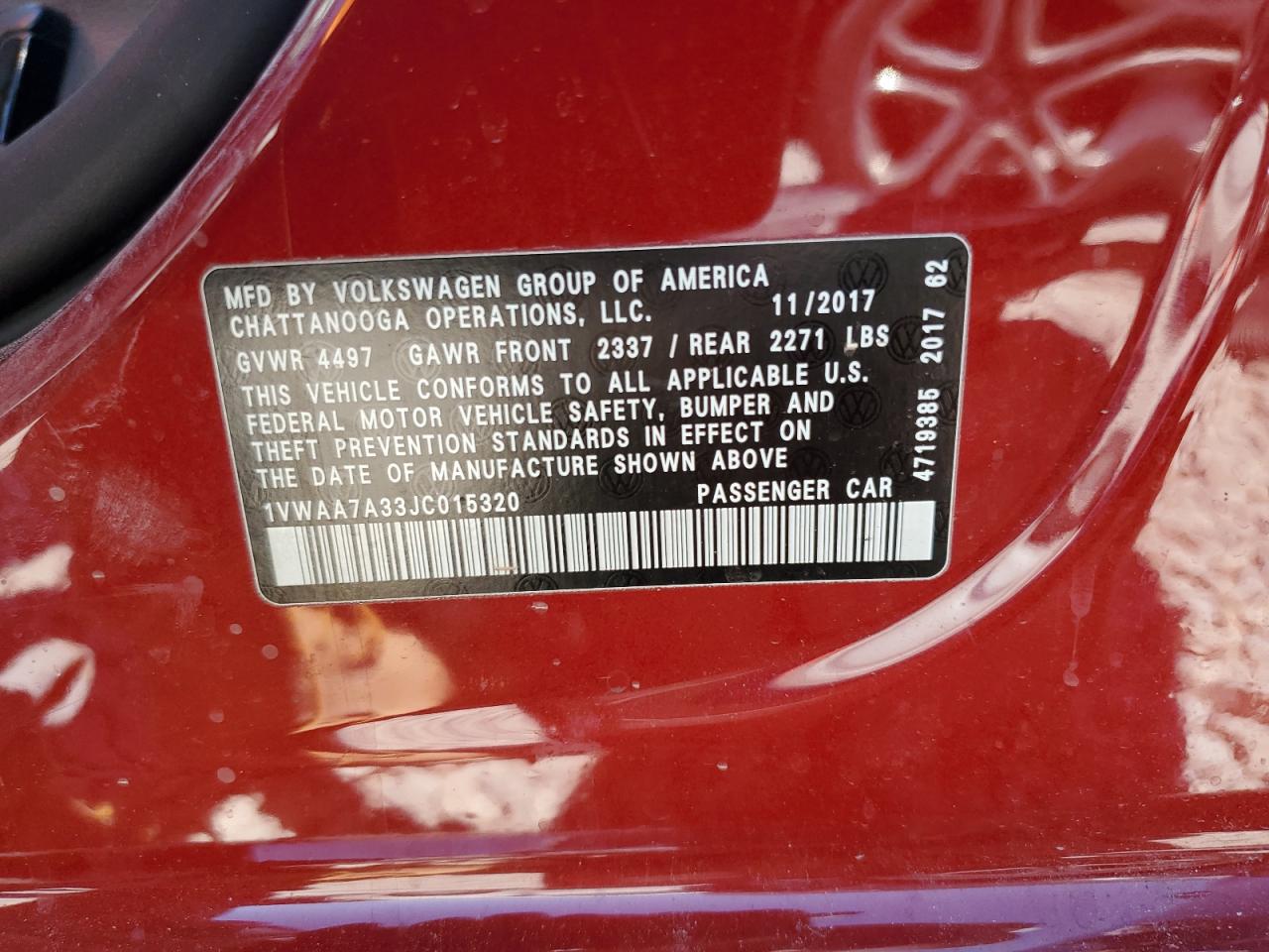 2018 Volkswagen Passat S VIN: 1VWAA7A33JC015320 Lot: 64679835