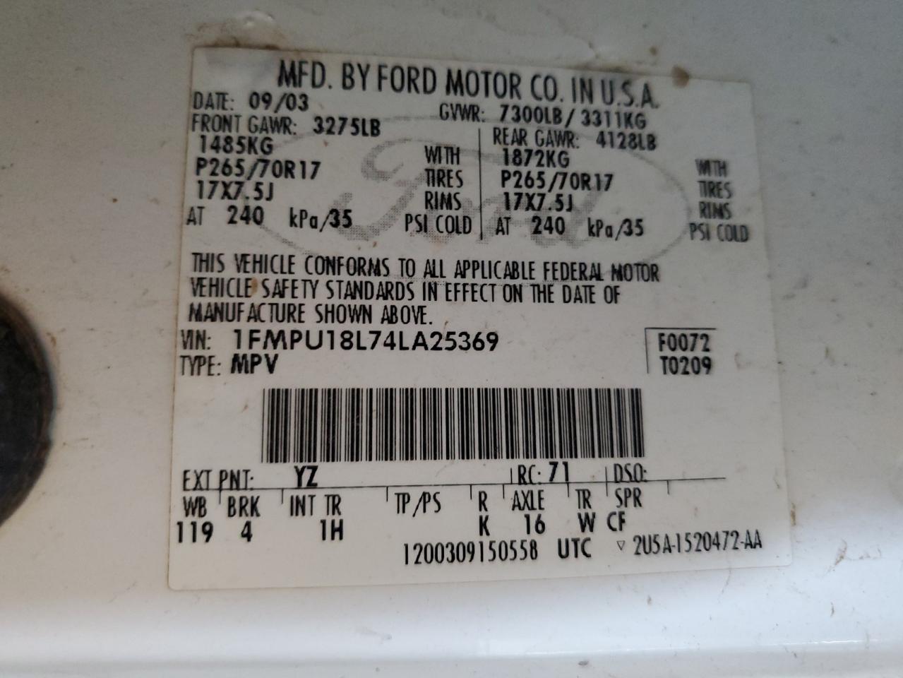 2004 Ford Expedition Eddie Bauer VIN: 1FMPU18L74LA25369 Lot: 65086895