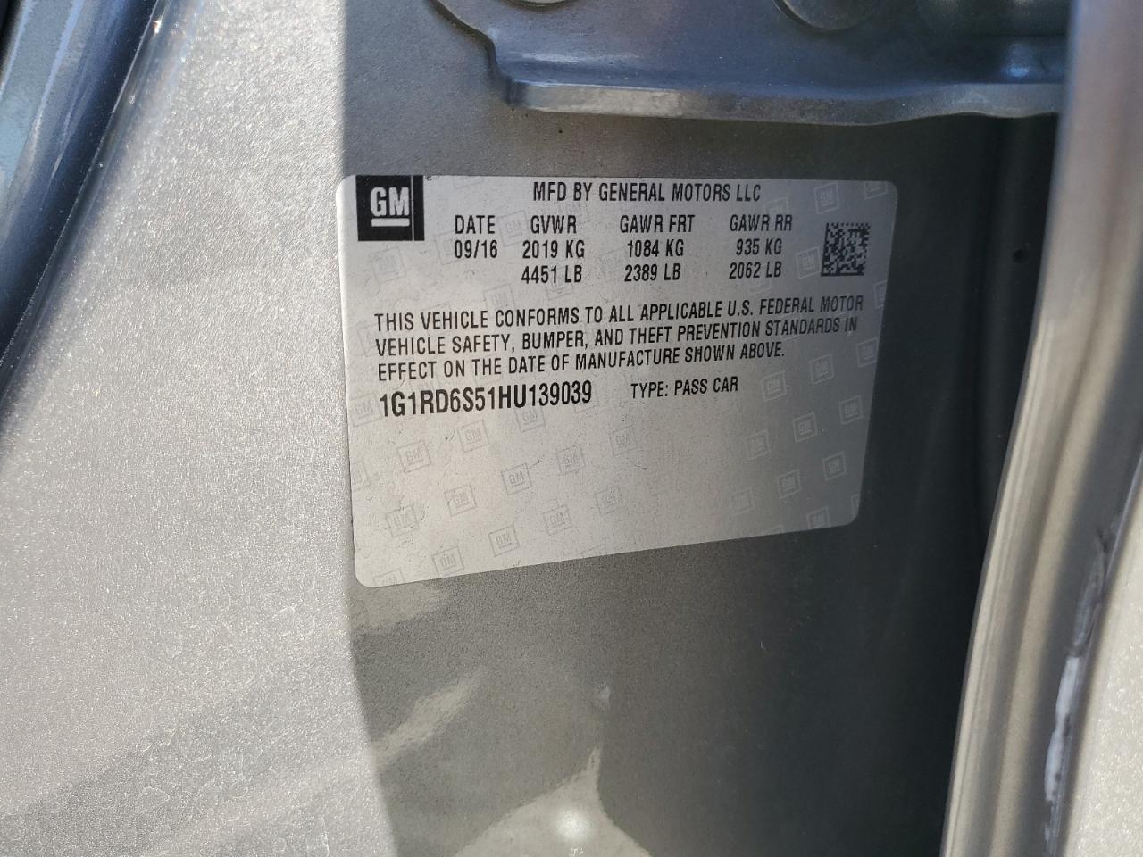 1g1rd6s51hu139039 1G1RD6S51HU139039 2017 Chevrolet Volt Premier