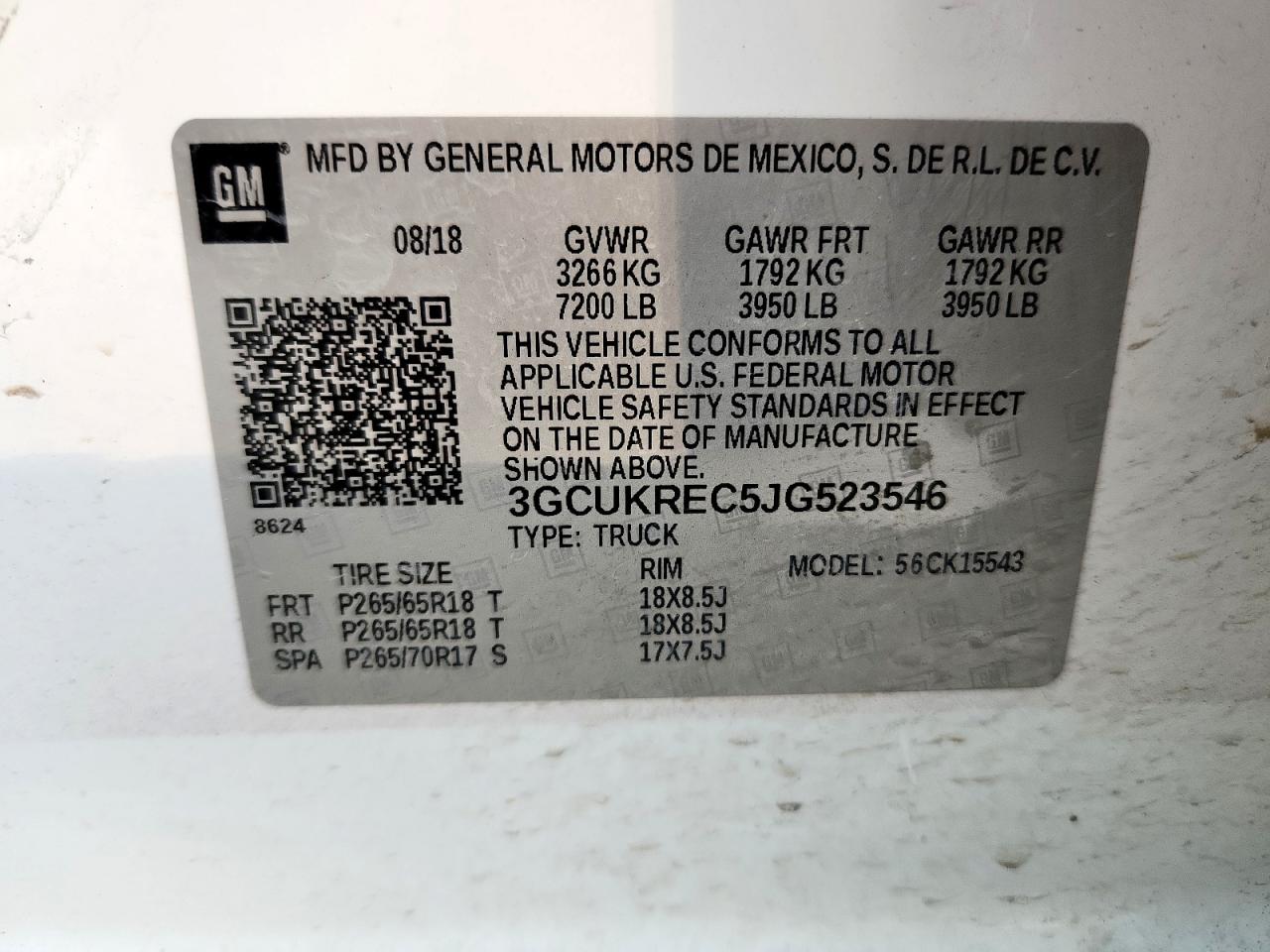 2018 Chevrolet Silverado K1500 Lt VIN: 3GCUKREC5JG523546 Lot: 65083305