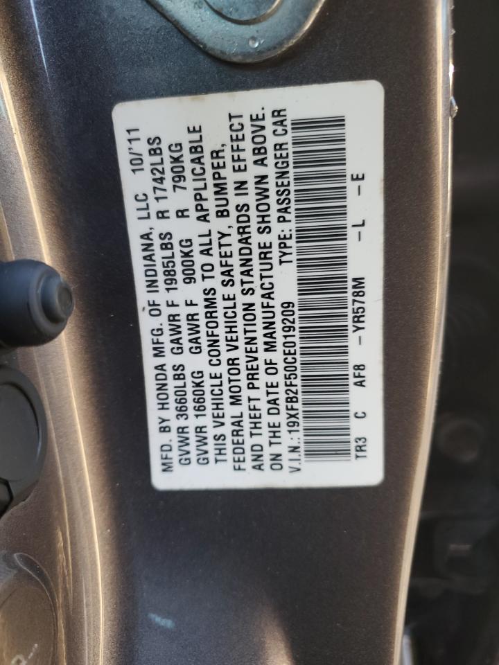 2012 Honda Civic Lx VIN: 19XFB2F50CE019209 Lot: 64276685