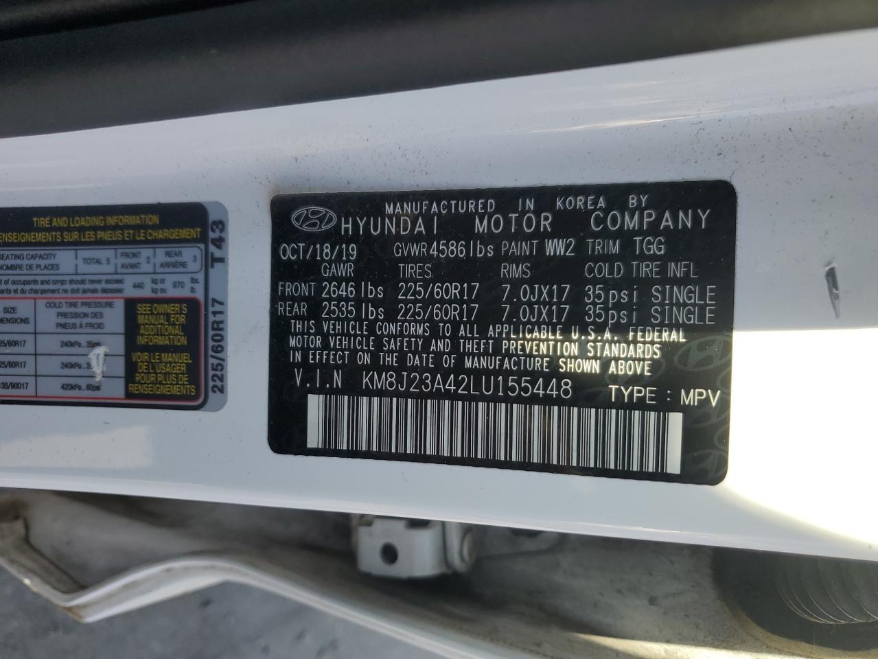 km8j23a42lu155448 KM8J23A42LU155448 2020 Hyundai Tucson Se