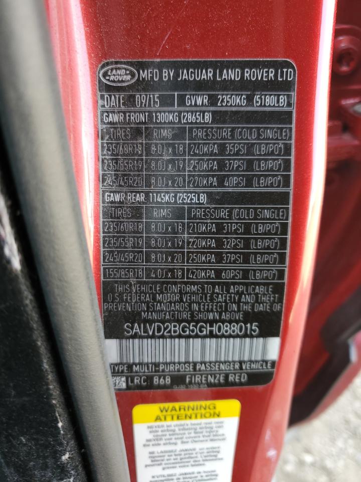 2016 Land Rover Range Rover Evoque Hse Dynamic VIN: SALVD2BG5GH088015 Lot: 63266515