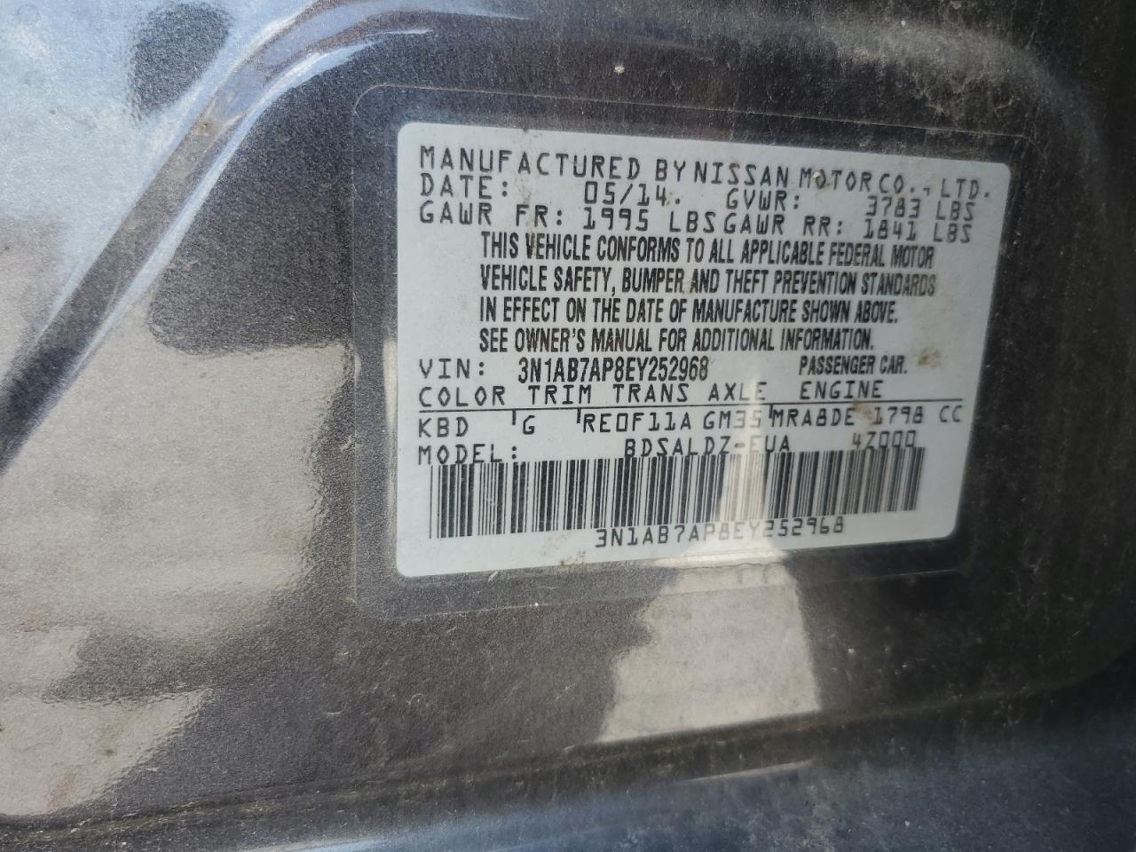 3n1ab7ap8ey252968 3N1AB7AP8EY252968 2014 Nissan Sentra S