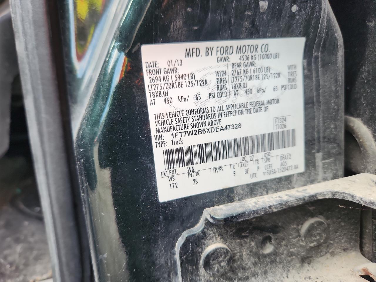 2013 Ford F250 Super Duty VIN: 1FT7W2B6XDEA47328 Lot: 64828575