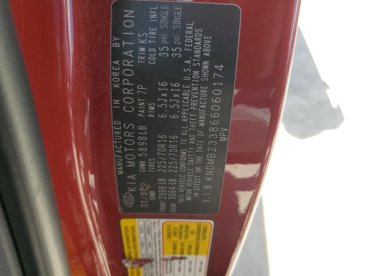 2006 Kia Sedona Ex VIN: KNDMB233866060174 Lot: 63053655