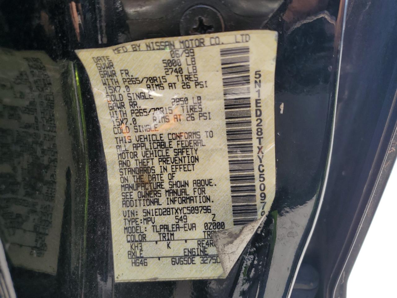 5n1ed28txyc509796 5N1ED28TXYC509796 2000 Nissan Xterra Xe