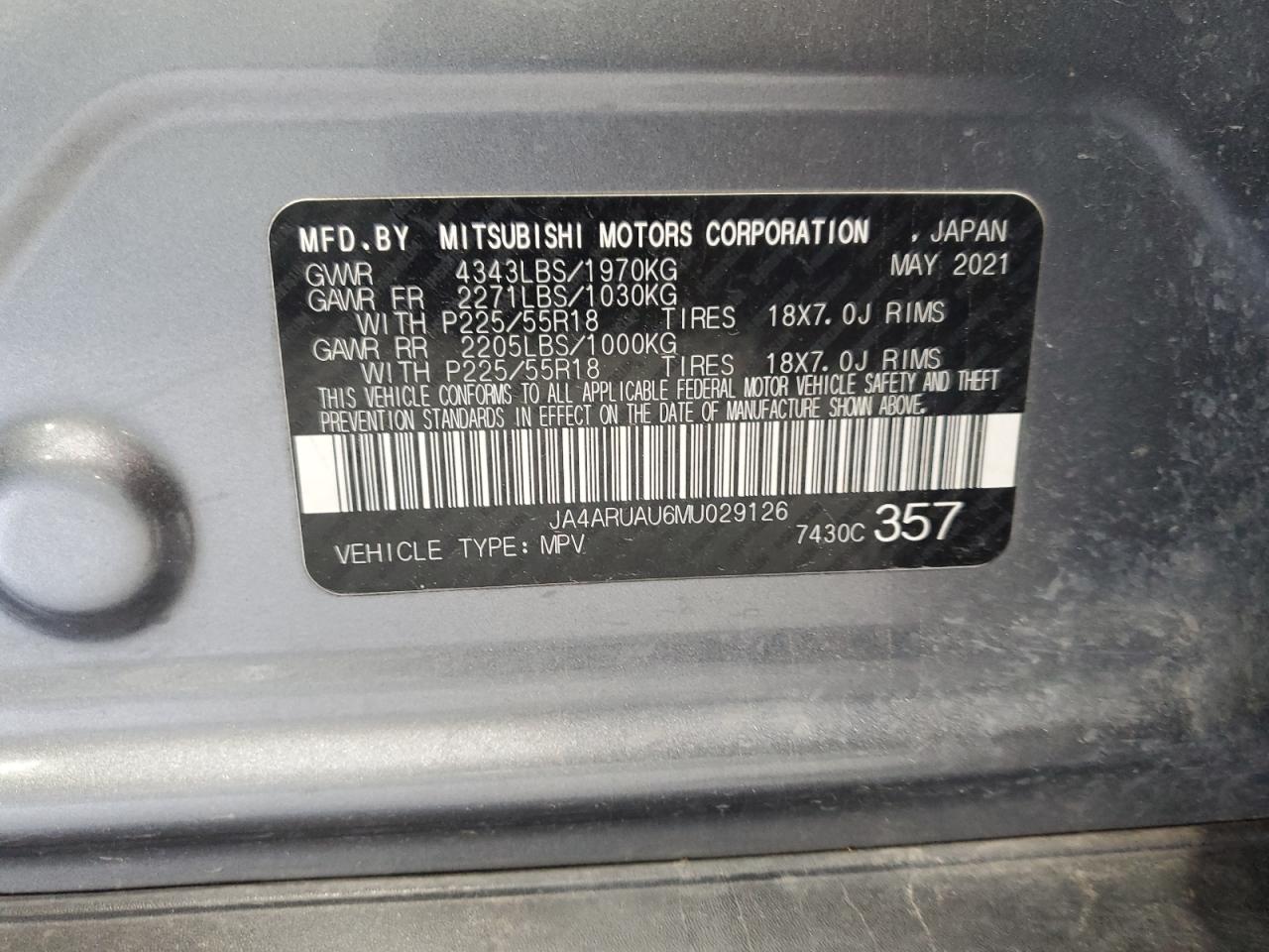 2021 Mitsubishi Outlander Sport Es VIN: JA4ARUAU6MU029126 Lot: 65708915