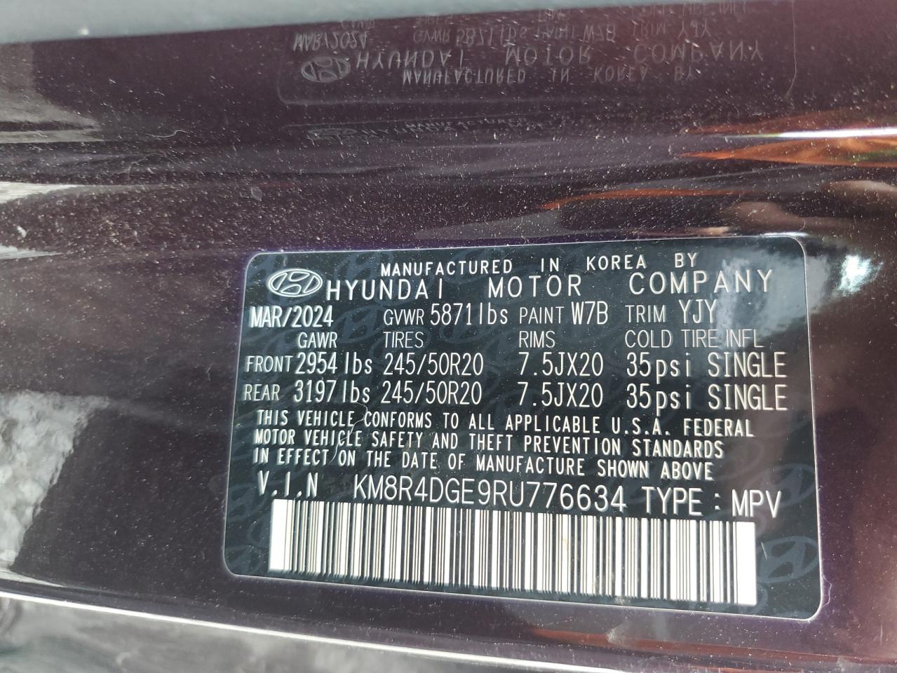2024 Hyundai Palisade Sel Premium VIN: KM8R4DGE9RU776634 Lot: 64207275
